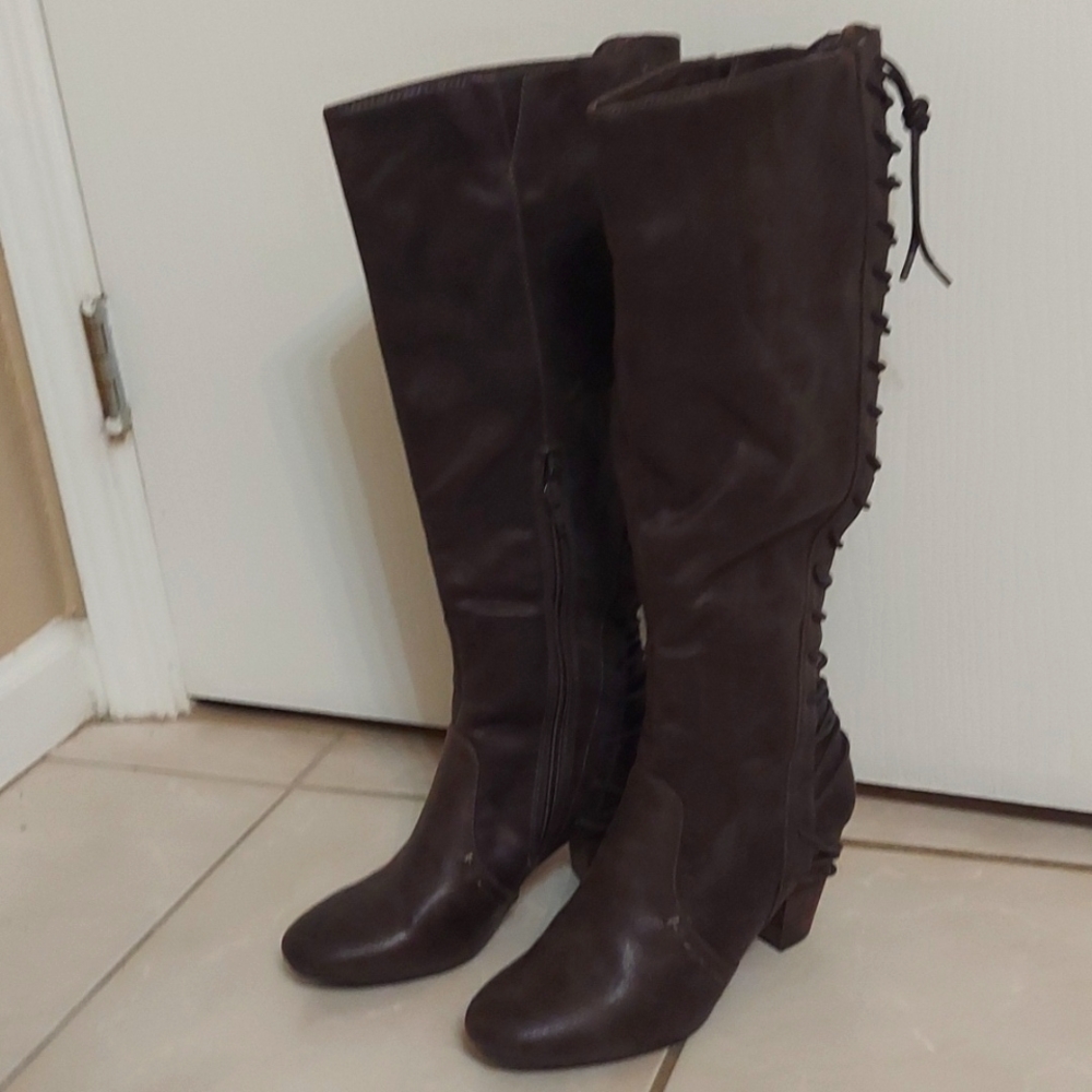 Never worn dark brown boots with sexy lace ups. All offers welcomed!